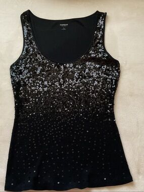 Express Black Sequin Scoop Neck Tank
